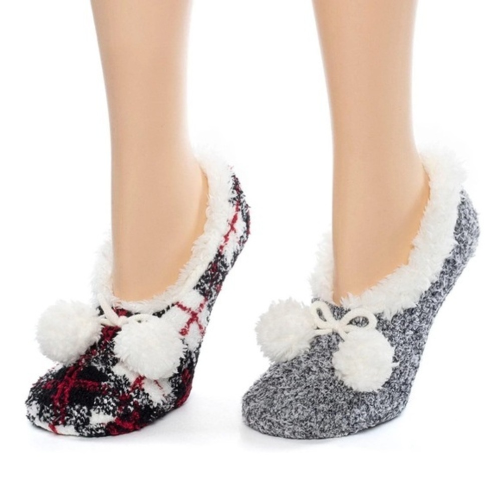 CUDDL DUDS Plushfill slipper socks red/black 2pk size 4-10